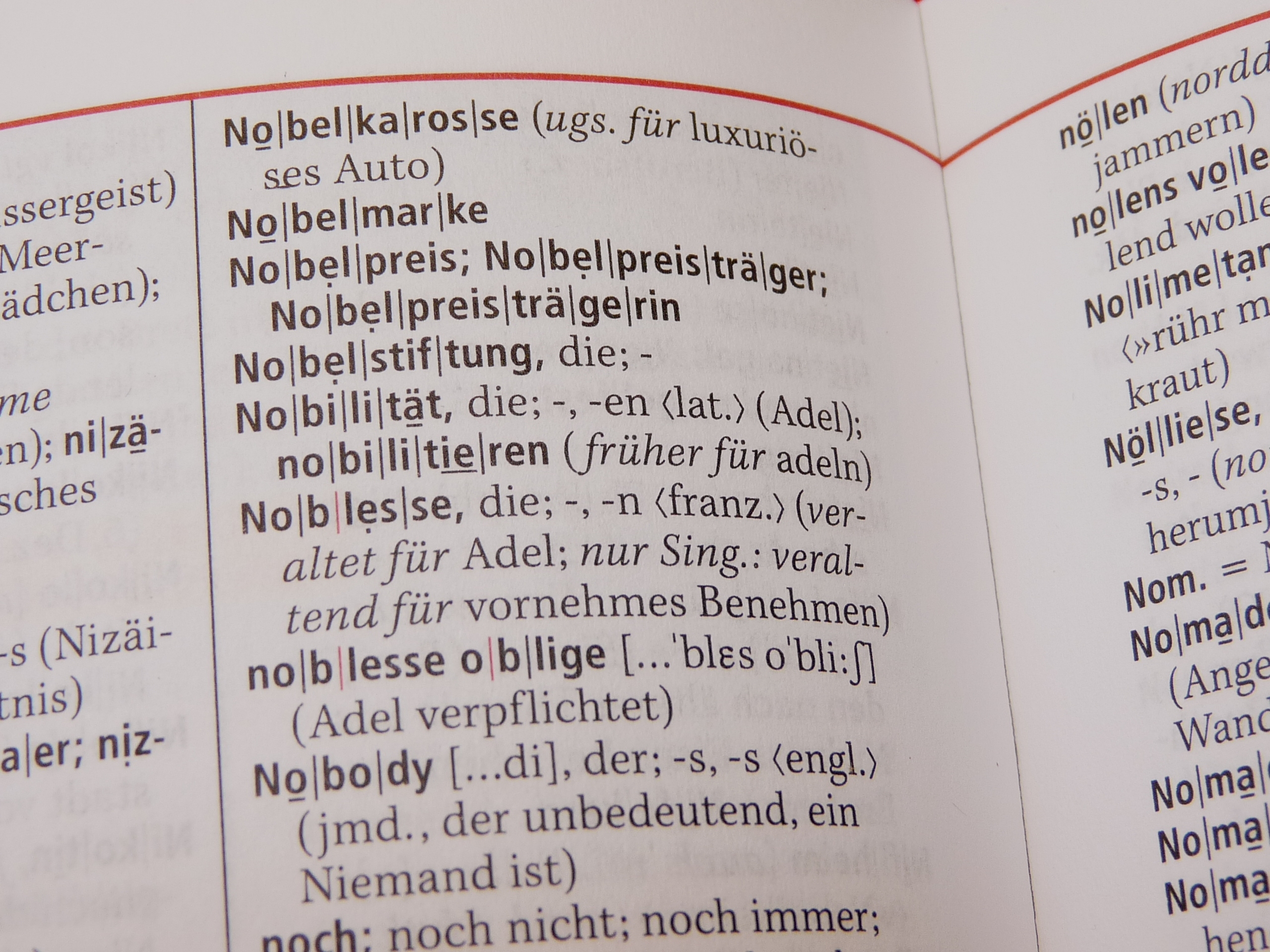 Foto: bei dem Begriff Nobelpreis aufgeschlagenes Wörterbuch